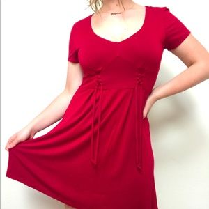 Red Comfy Cinched Waist Dress